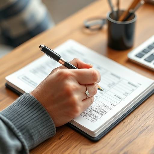 A person writing in a notebook to track expenses