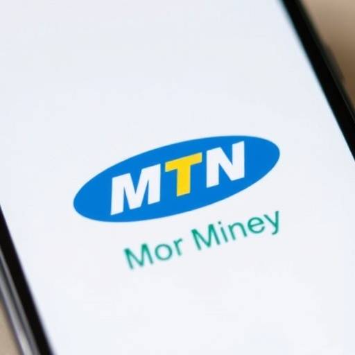 MTN Mobile Money logo displayed on a smartphone screen.